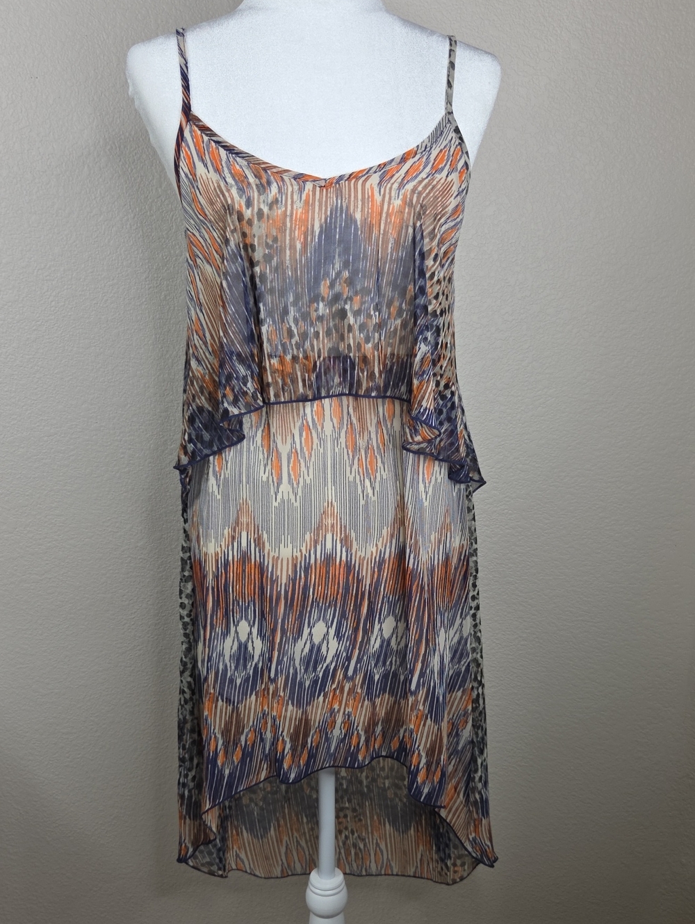 Renee C. Multicolor Sleeveless High-Low Dress in Blue and Orange
